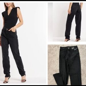 Express Women Straight Leg Mid Rise Jeans in Charcoal Black